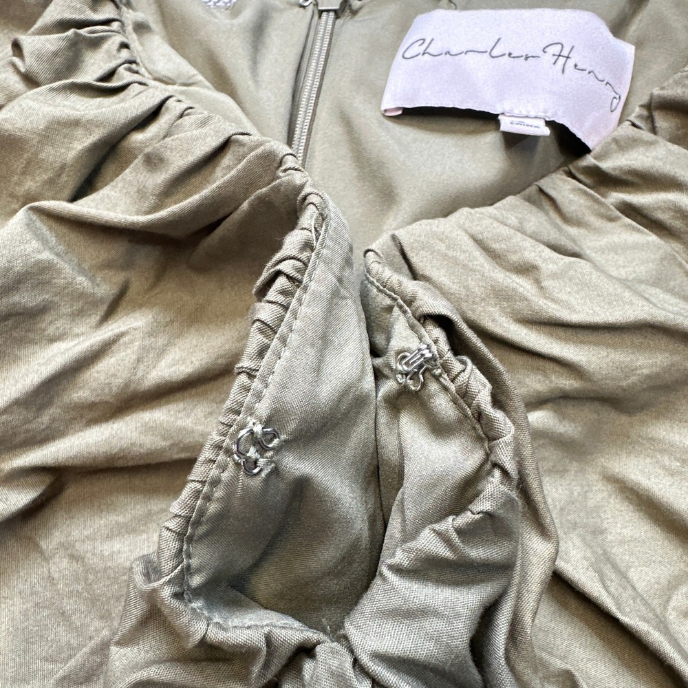 Olive Green Tiered Maxi Dress Small Cottagecore Prairie Boho Puff Sleeve Deep V - Picture 6 of 12